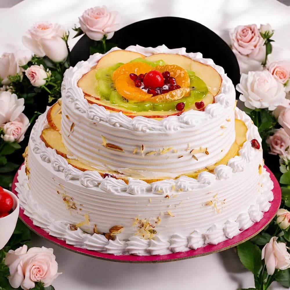Two Tier Vanilla Fruit Cake