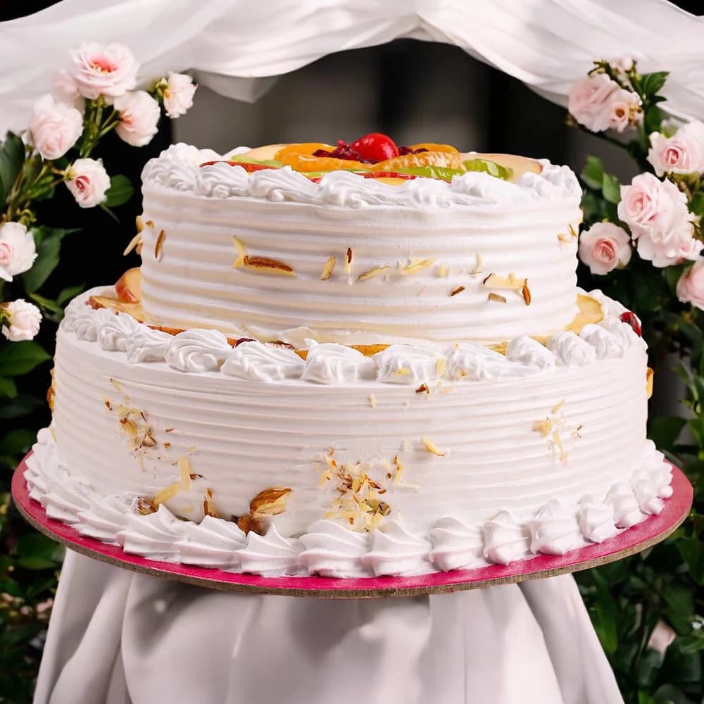 Two Tier Vanilla Fruit Cake view 1