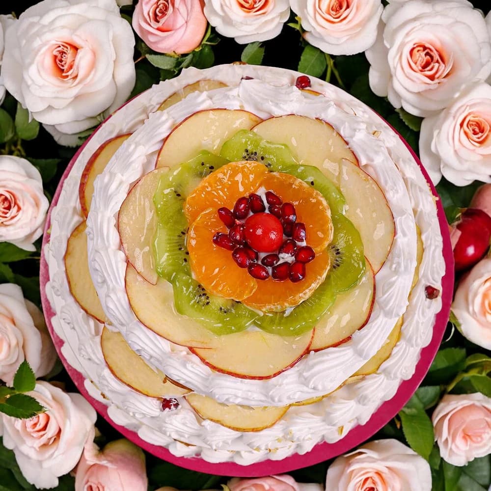 Two Tier Vanilla Fruit Cake view 2