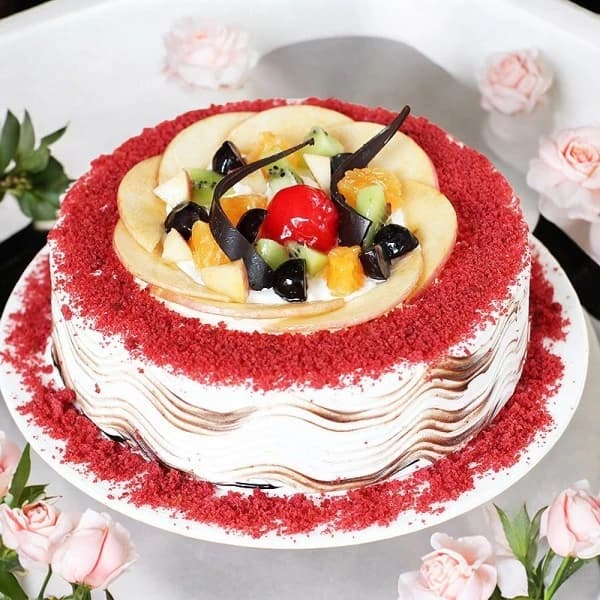 Eggless Red Velvet Fruit Cake