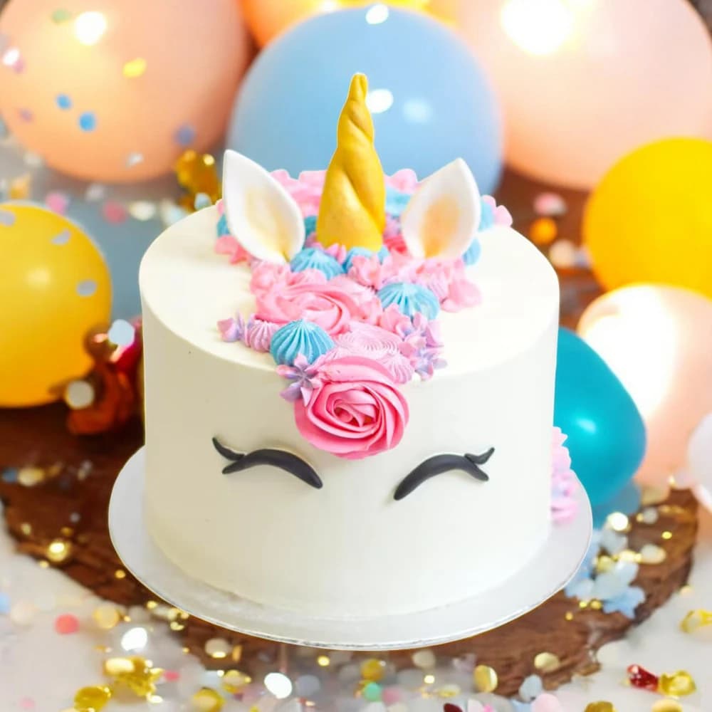 Floral Beautified White Unicorn Cake