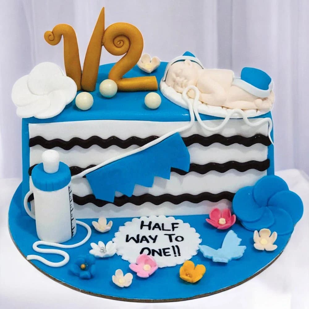 Baby Blue Half Birthday Cake