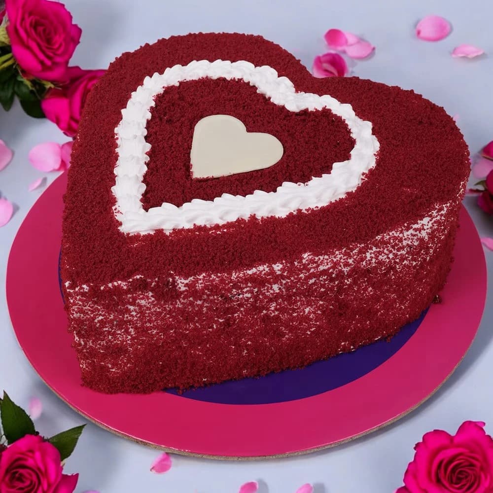 Sweet Red Heart Velvet Cake view 1