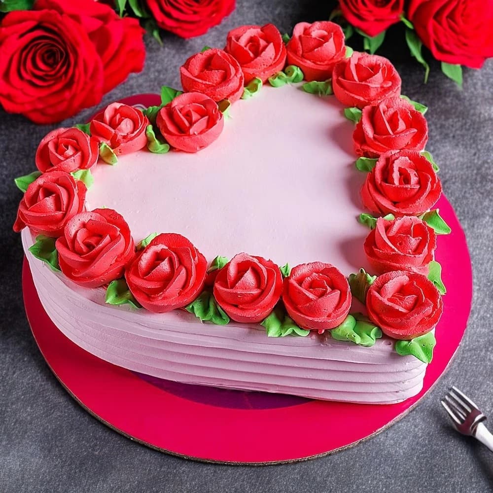 Rosy Blackforest Heart Shape Cake