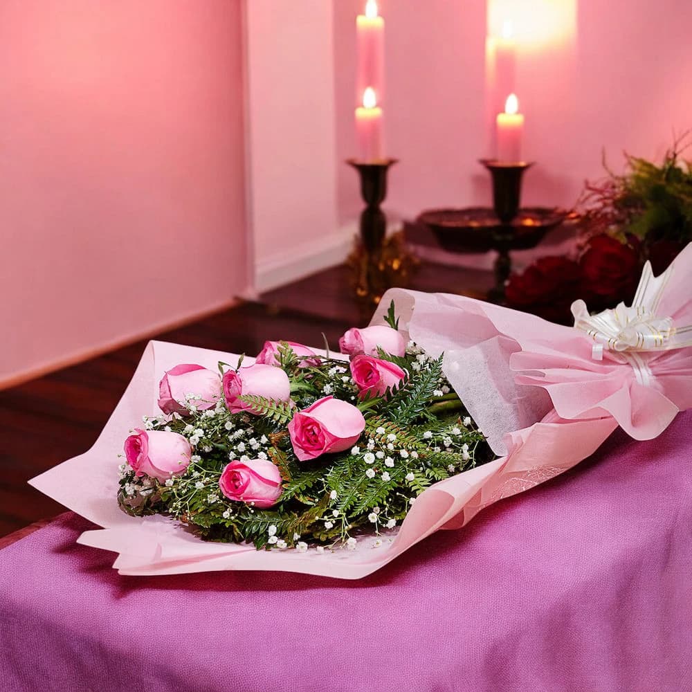 8 Pink Roses