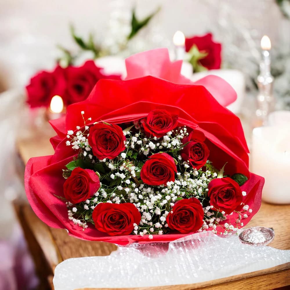 8 Red Roses Bouquet view 2