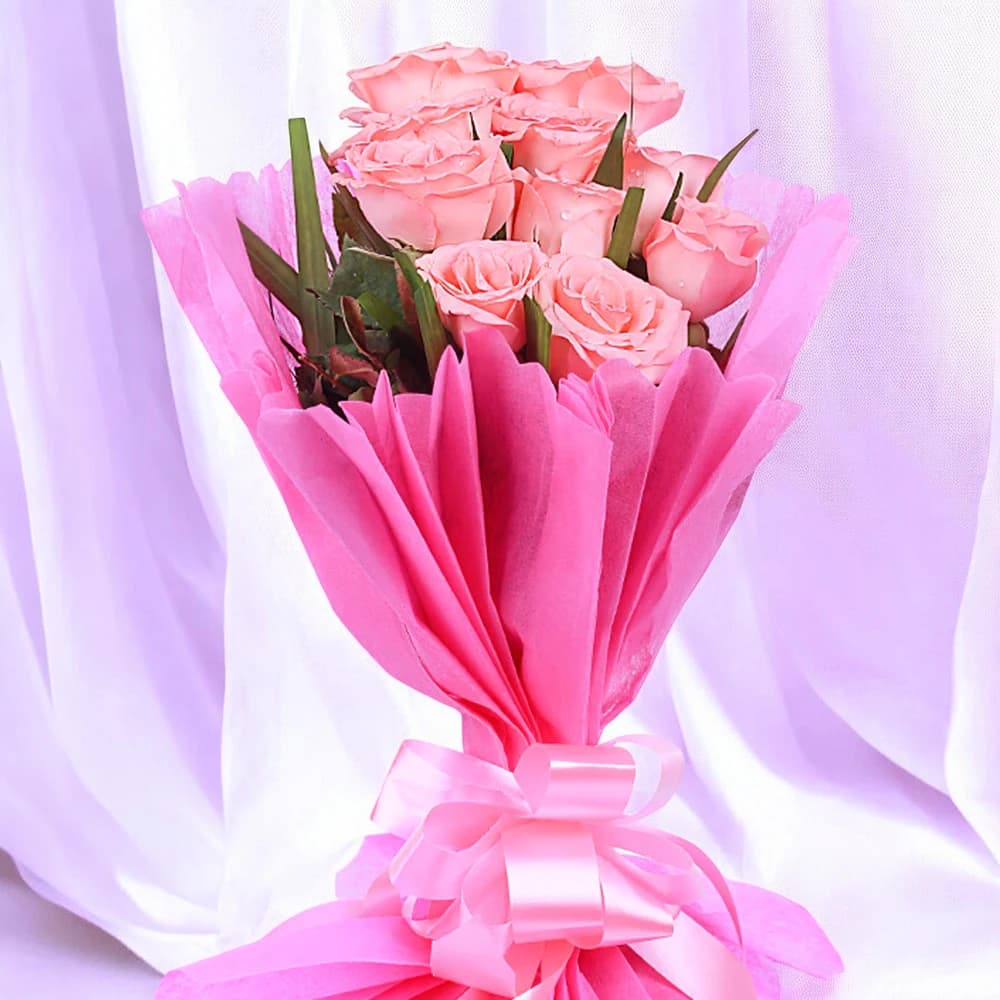 Pink Roses in Pink Packing view 2