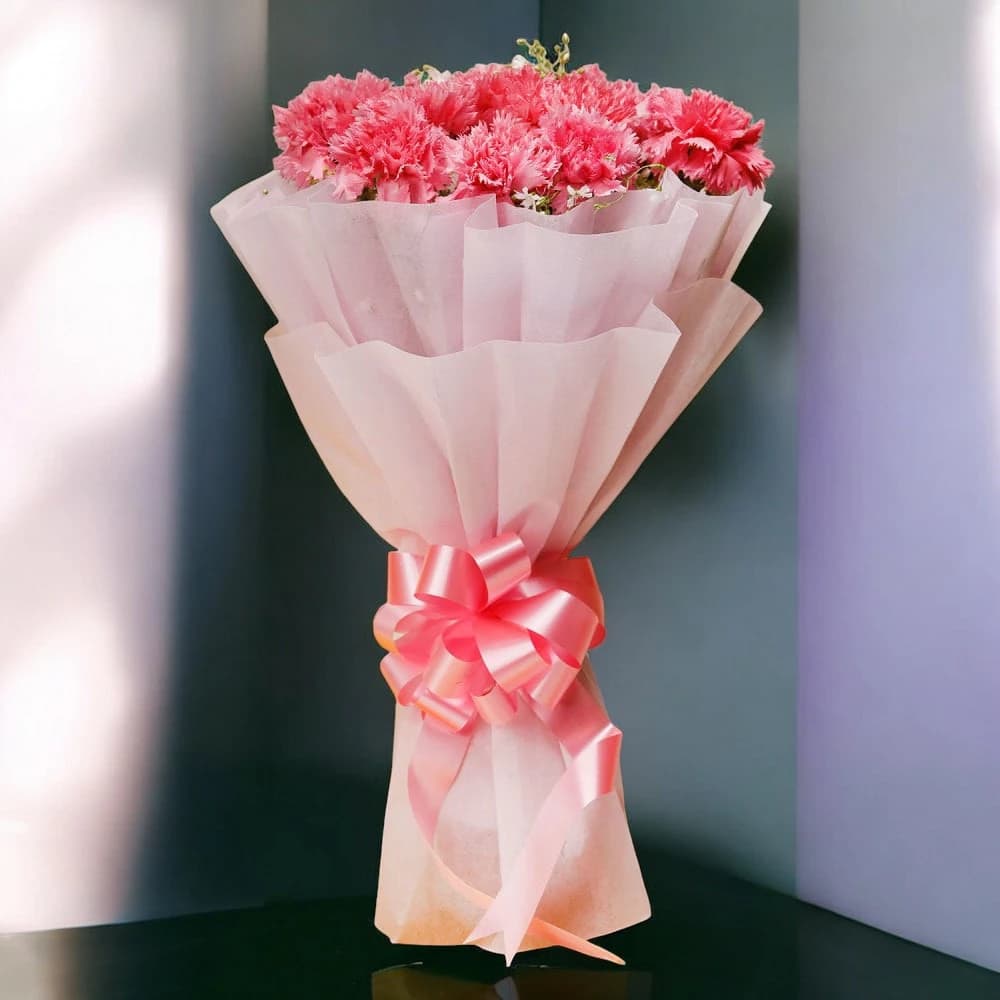 Pink Carnations In Pink Packing view 2