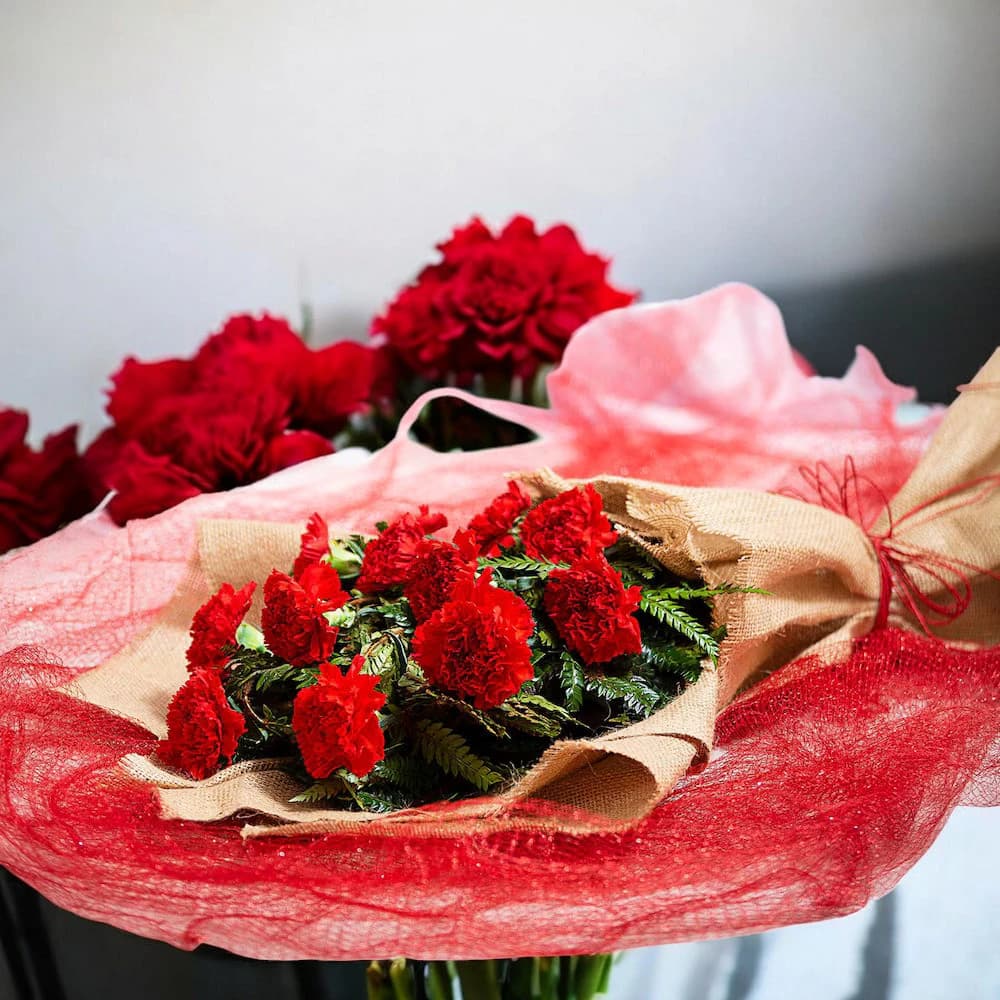 Celestial Carnations Jute Bouquet view 1