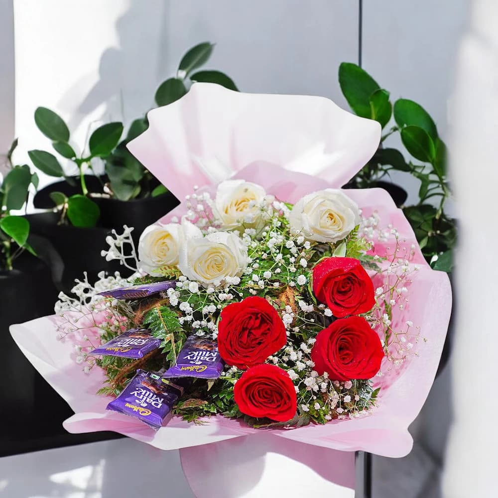 Perfect Flower Arrangement With Dairy Milk view 2