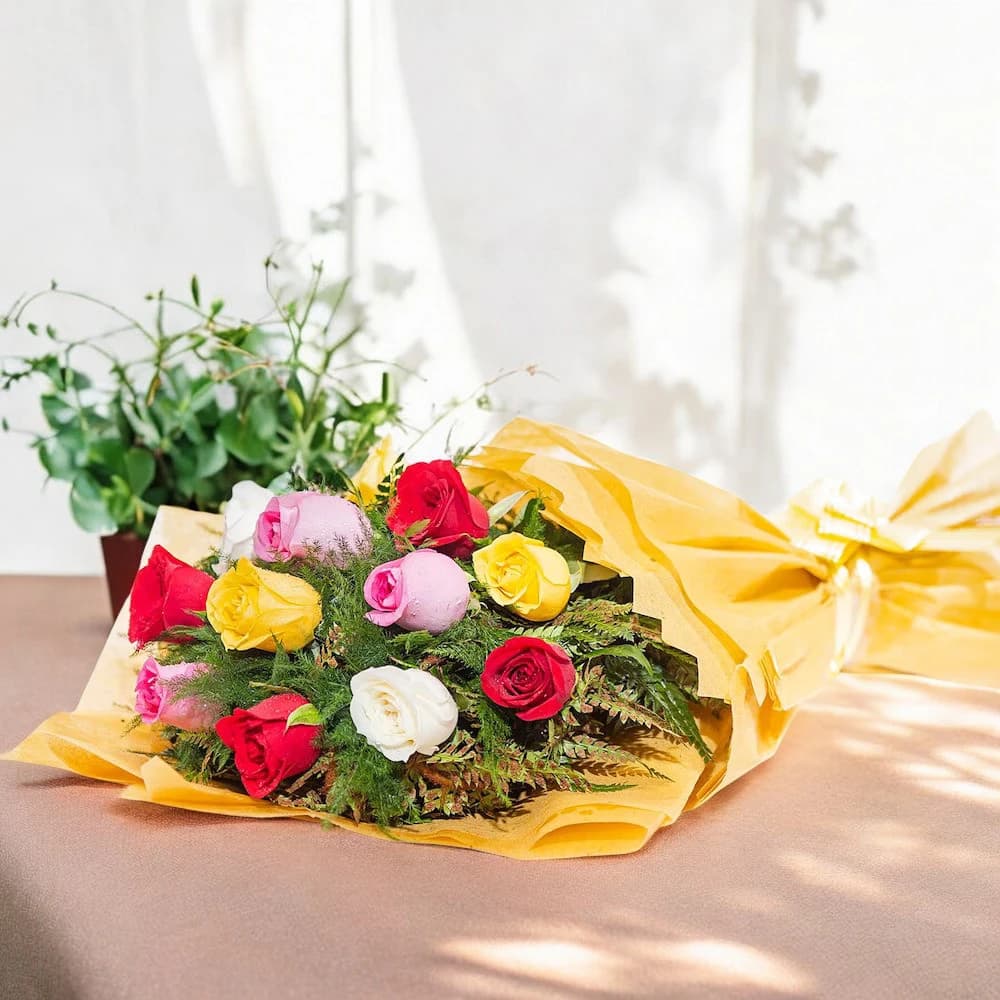 Amber Embraced Mix Roses Bouquet view 1