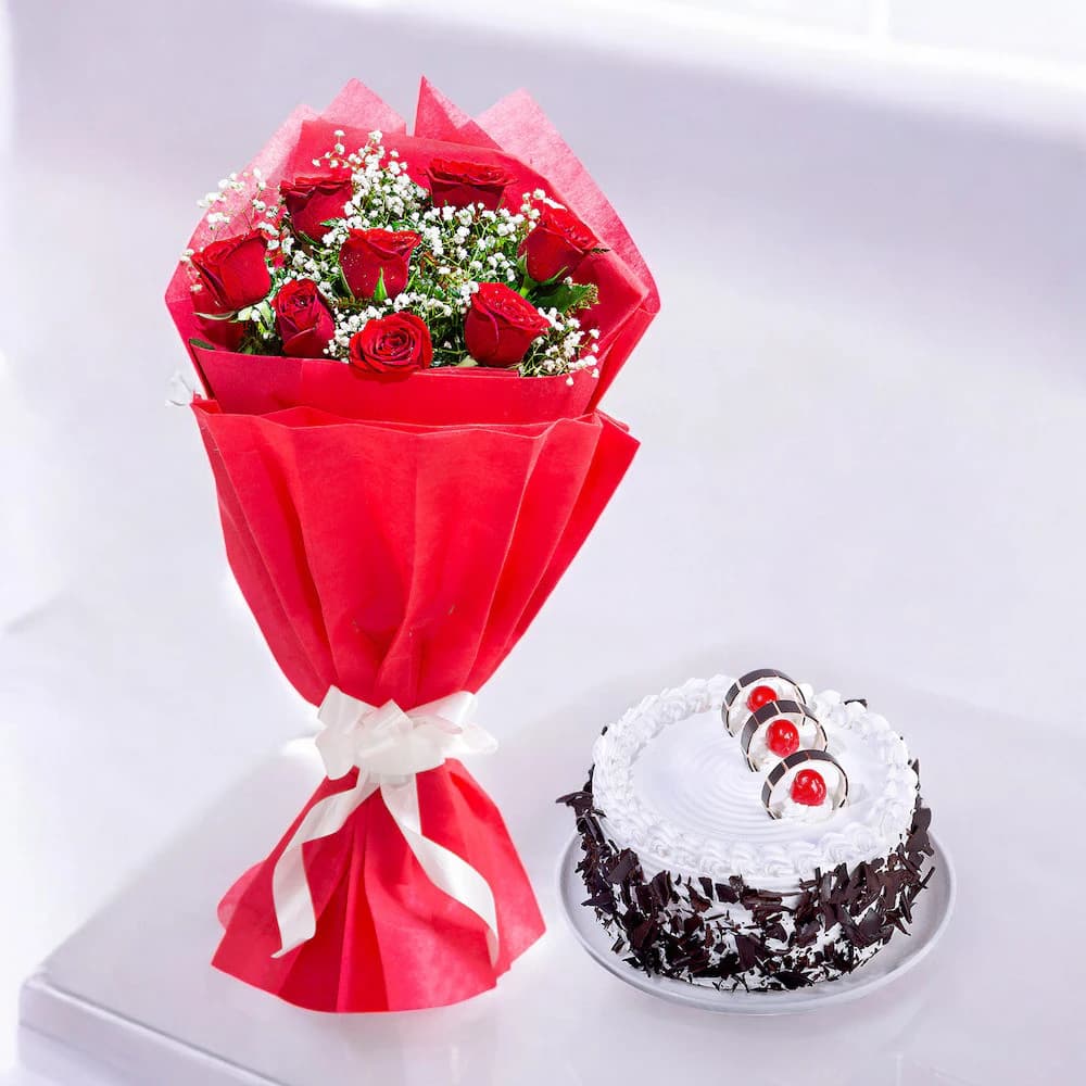 Black Forest Cake with Red Roses