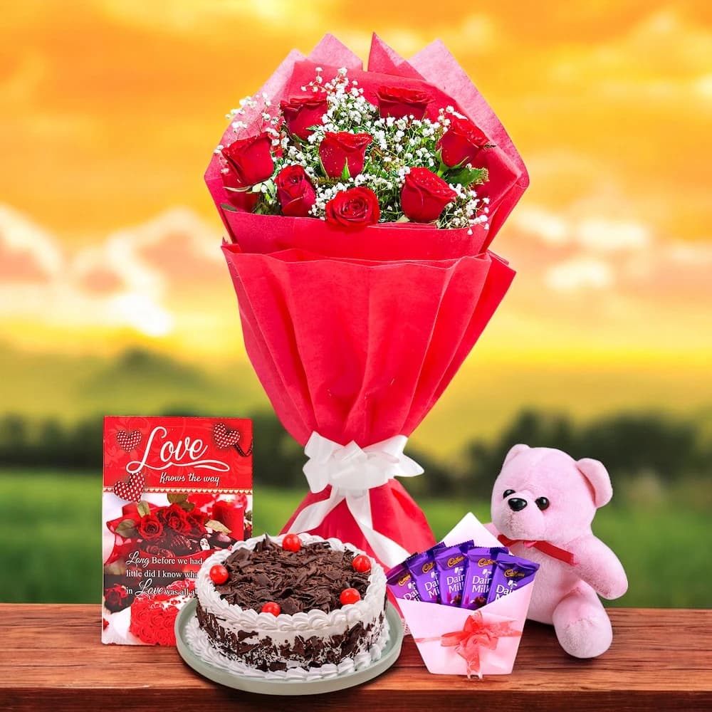 Red Roses with Love Surprise