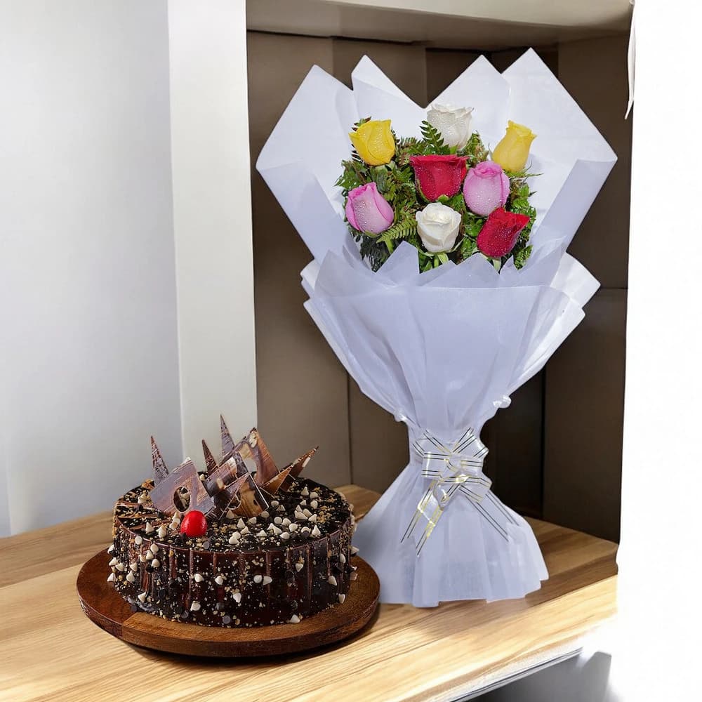 Charming Roses And Truffle Choco Cake Combo
