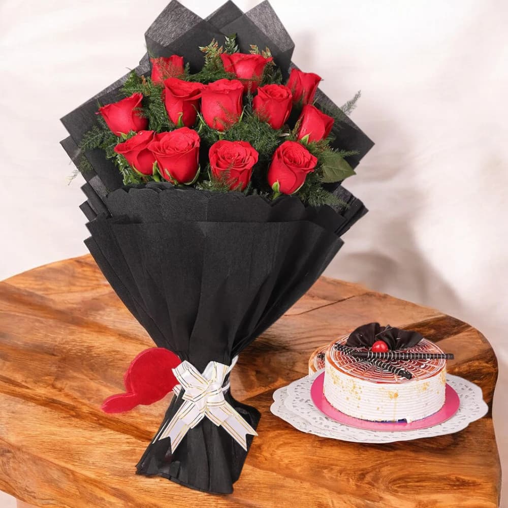 Love You Red Roses Bouquet And Butterscotch Combo