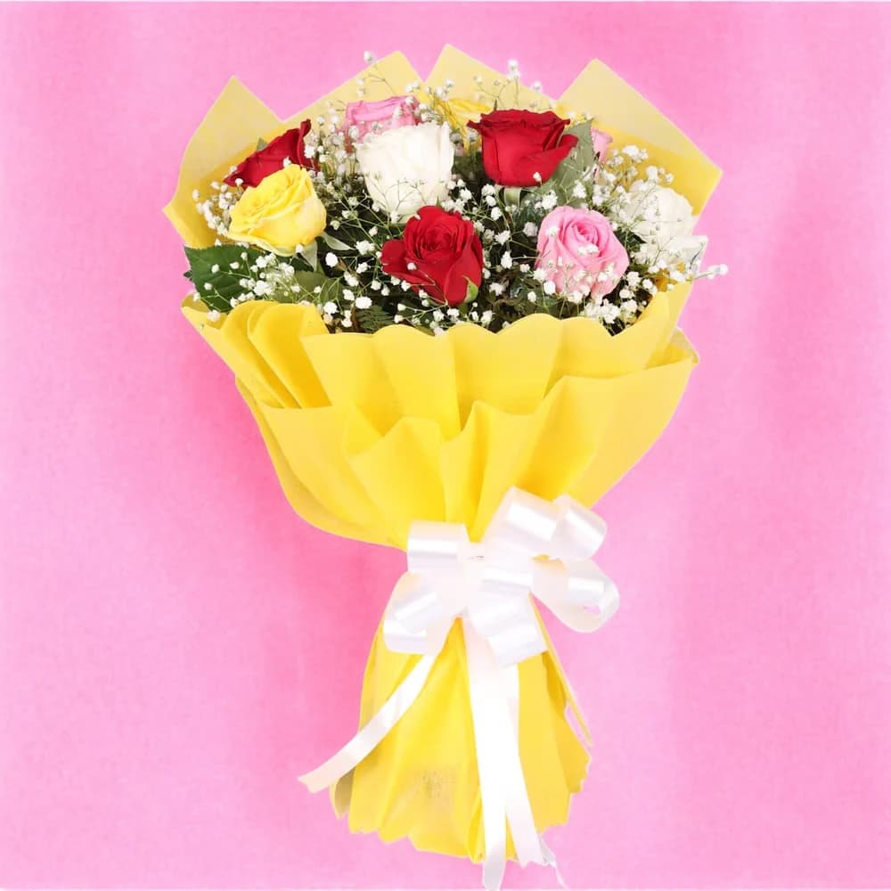 Mixed Roses with Chocolate and Greeting Card view 1