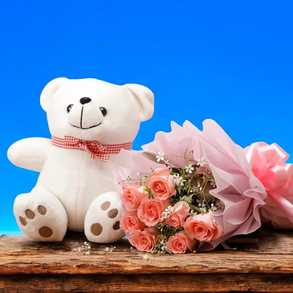 Pink Roses with teddy