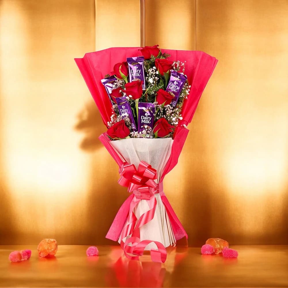 Graceful Roses and Chocolate Arrangement