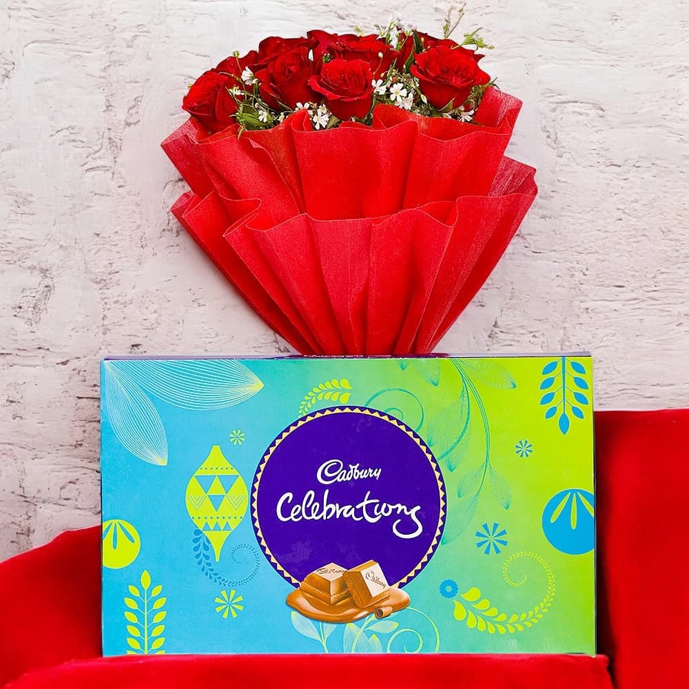 Red Roses With Cadbury Celebrations