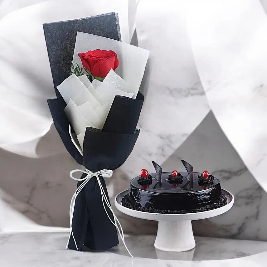 Love Red Rose Bouquet & Truffle Cake