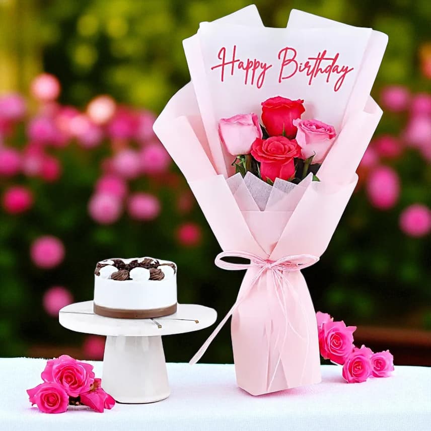 Angelic Rose Bouquet & Black Forest Birthday Bliss