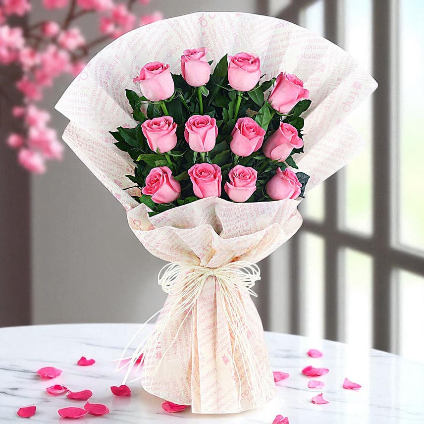 Sweet Memories Pink Roses Bouquet & Chocolate Cake view 1