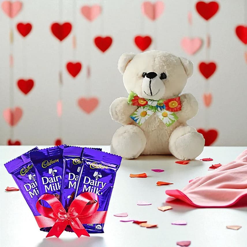 Romantic Red Teddy Delight Dairy Milk Chocolates