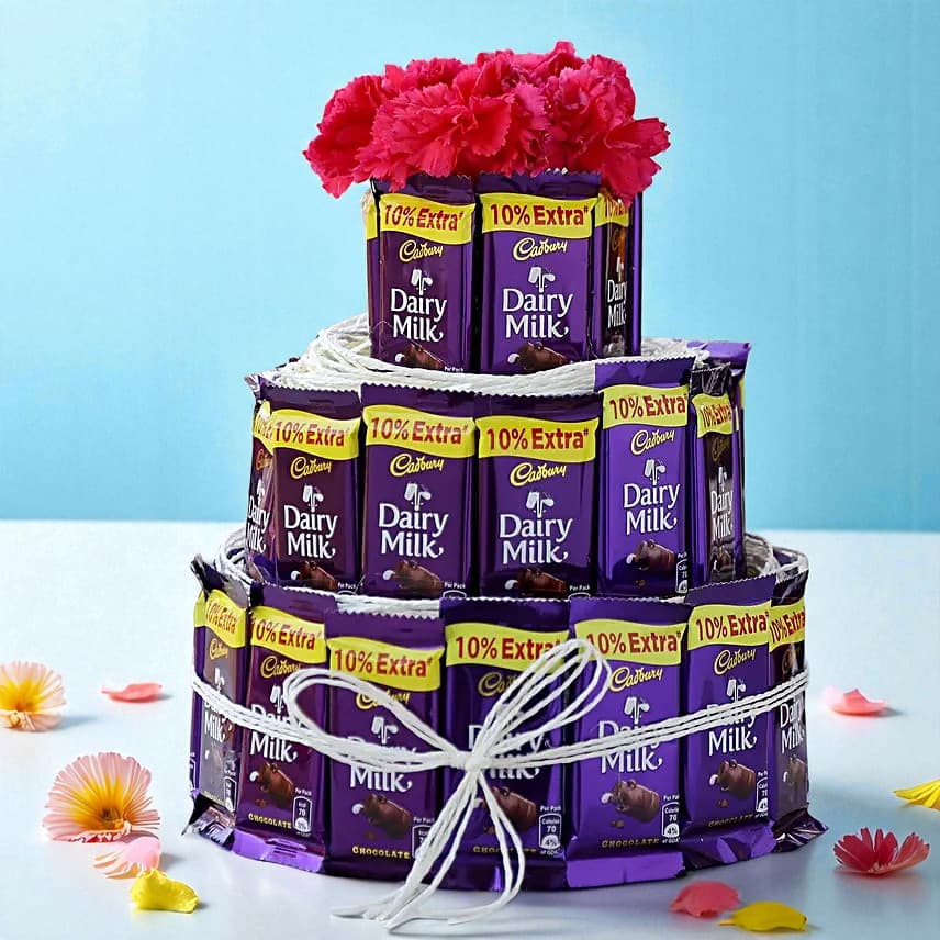 Dairy Milk & Carnations- 3 Tier Arrangement
