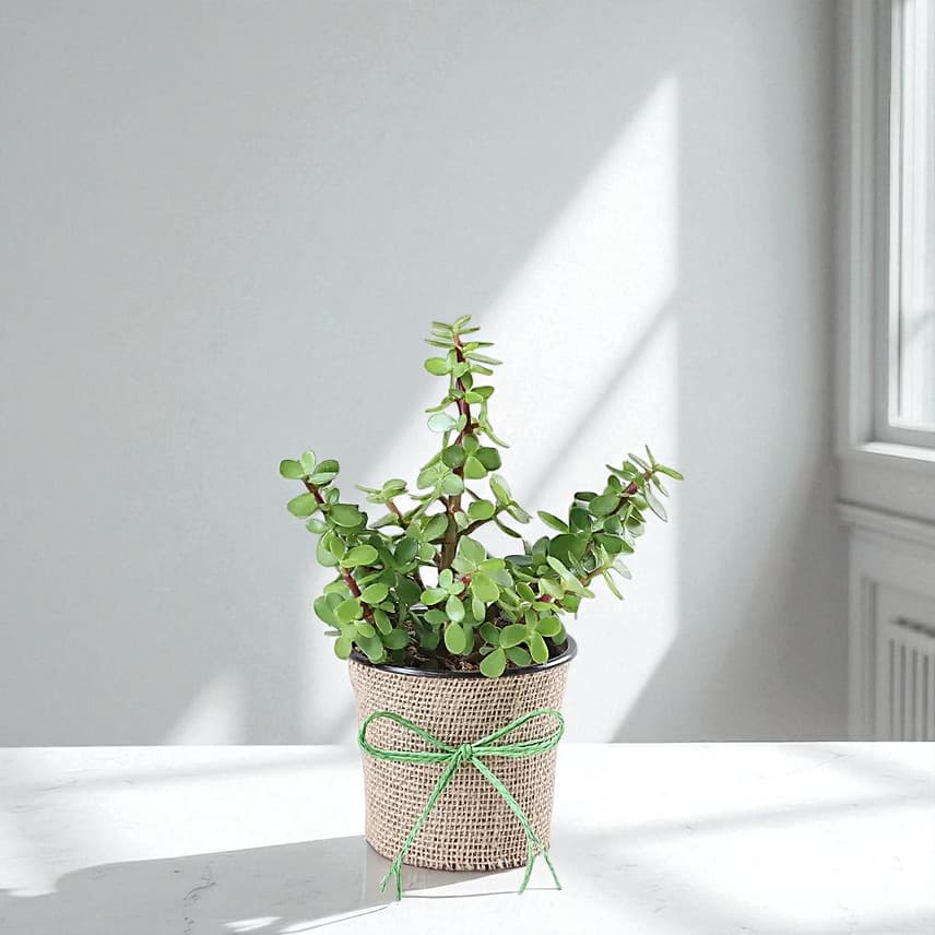 Jute Wrapped Classic Jade Plant view 2