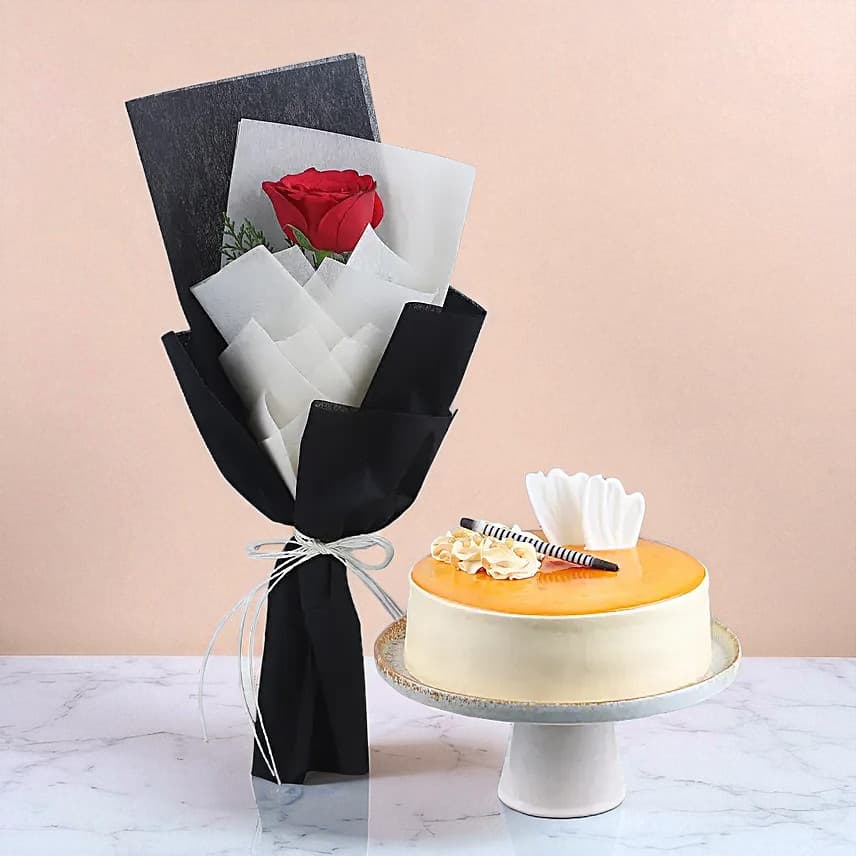 Love Red Rose Bouquet & Butterscotch Cake