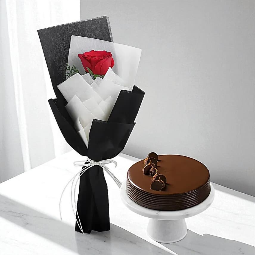 Love Red Rose Bouquet & Truffle Cake
