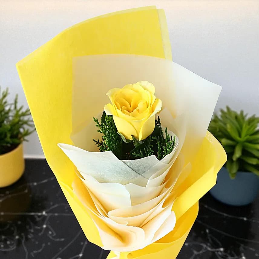 Bright Yellow Rose Bouquet & Chocolate Cake view 2