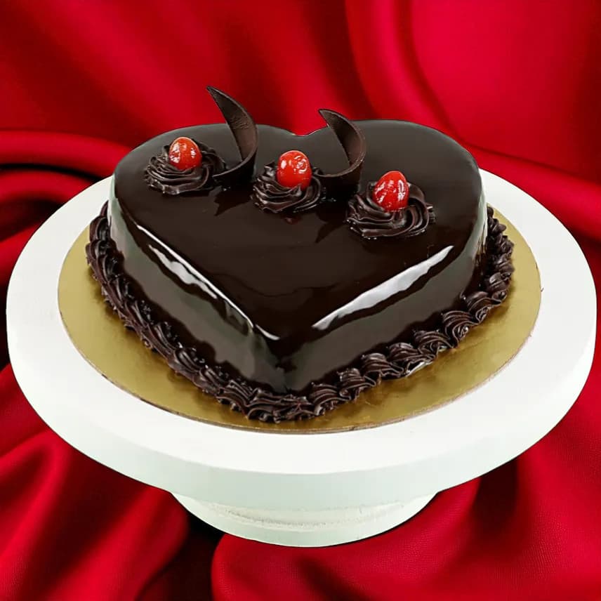 Heart Of Red Roses & Truffle Cake- Half Kg view 3