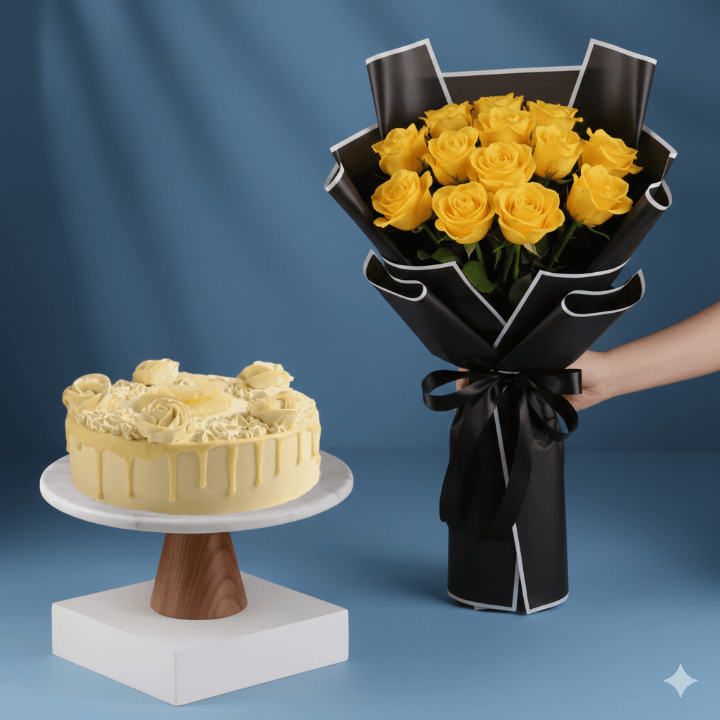 Pineapple Cake With Sunshine Roses