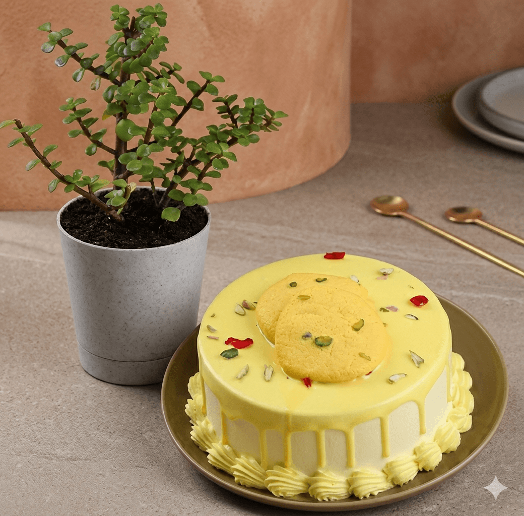 Jade Plant N Rasmalai Pista Cake Combo