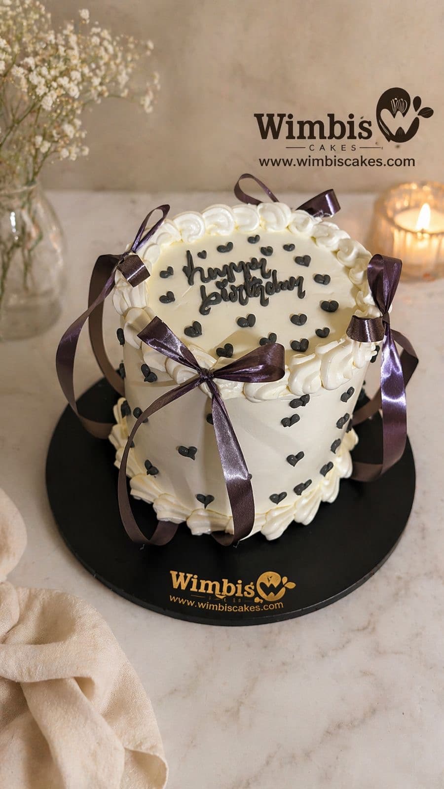 White And Black Ribbon Cake