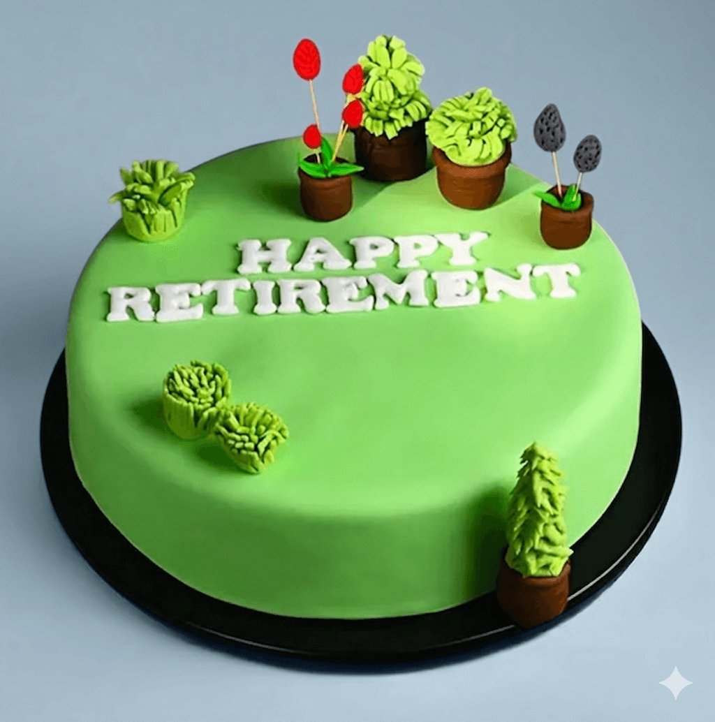 Greenery Themed Retirement Cake