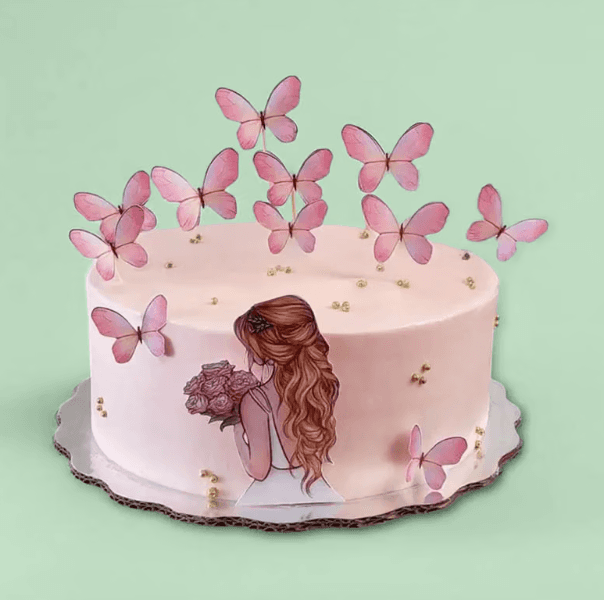 Girl Silhouette N Butterfly Cake