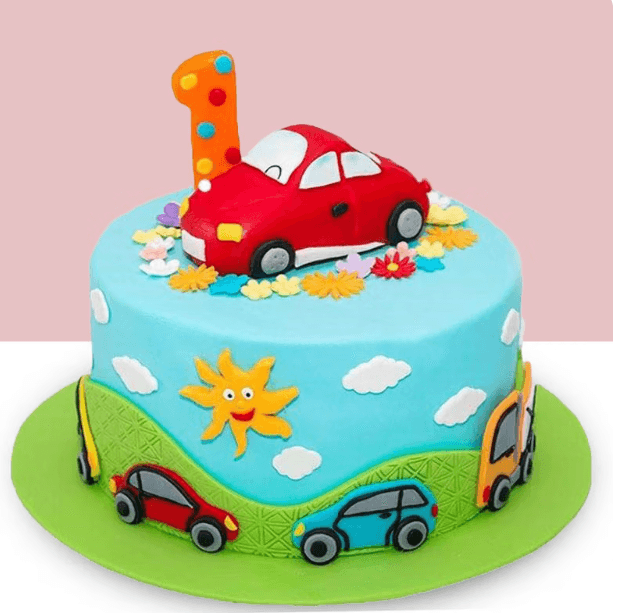 Colorful Car First B'day Fondant Cake